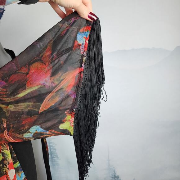 i Jeans by Buffalo Bennett Floral Fringe Open Boho Cardigan | Women's Medium - Picture 6 of 13